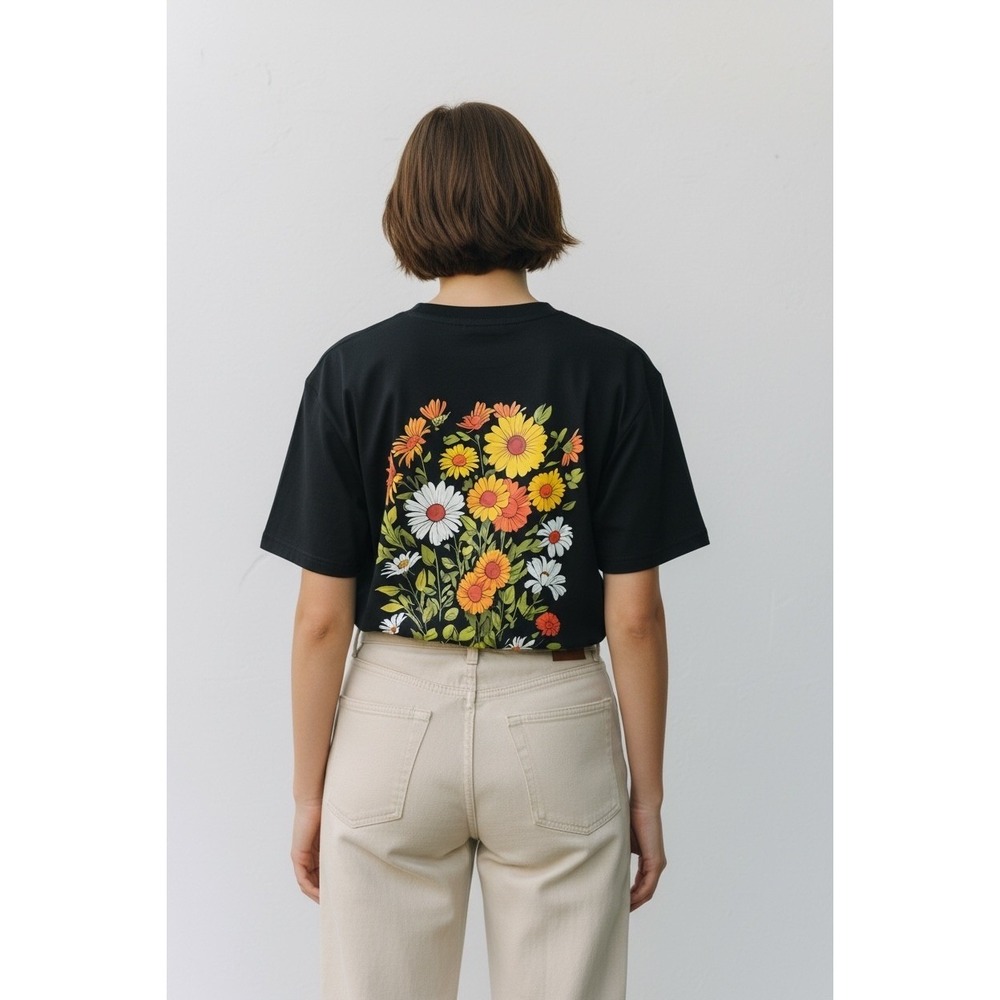 Graphic‎ T Shirt Women's Black Short Sleeve "Good Day" Floral Print Size 1XL